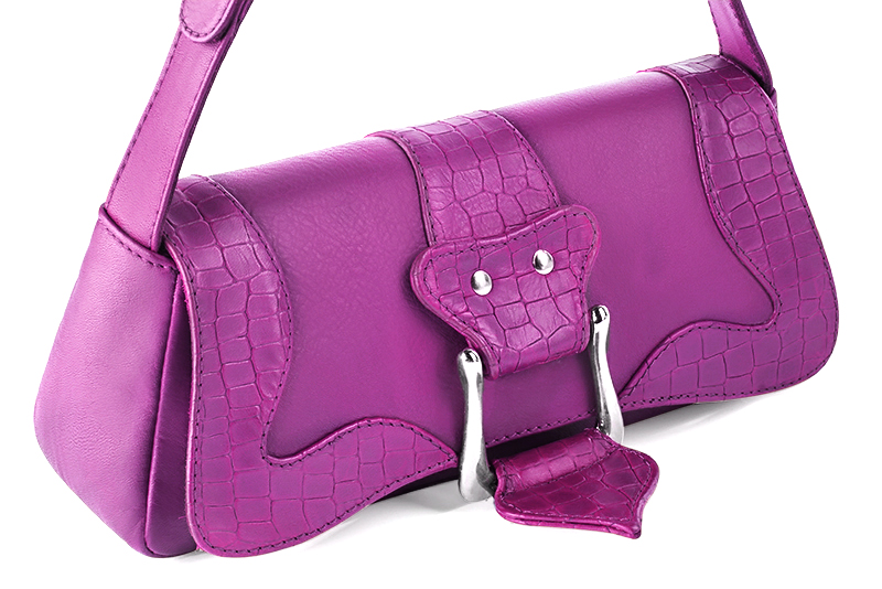 Mauve purple women's dress handbag, matching pumps and belts. Front view - Florence KOOIJMAN